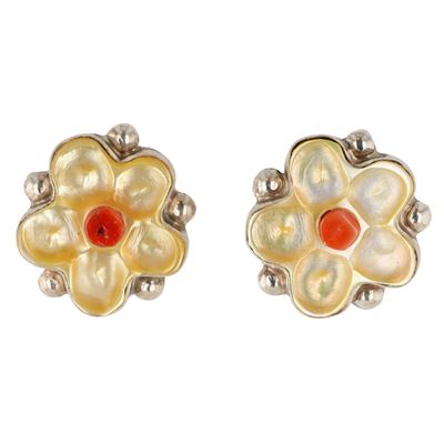 Sale Photo Thumbnail #504: Floria Shebola Zuni Sterling Multi-Stone Flower Earrings