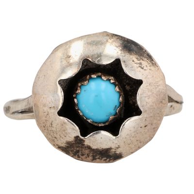 Sale Photo Thumbnail #485: Janice Spencer Navajo Sterling Kingman Turquoise Shadowbox Ring Sz 7.25