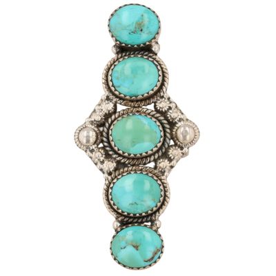 Sale Photo Thumbnail #145: HaDa Collection Sterling Kingman Turquoise Adjustable Ring