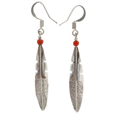 Sale Photo Thumbnail #506: Linda Yazzie Navajo Sterling Coral Feather Earrings