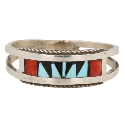 Sale Photo Thumbnail #396: Rhianna Kallestewa Zuni Sterling Multi-Stone Inlay Ring Sz 10.5