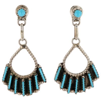 Sale Photo Thumbnail #544: Davis Kaamasee Zuni Sterling Kingman Turquoise Needlepoint Earrings