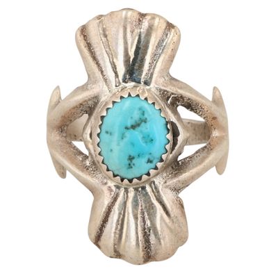 Sale Photo Thumbnail #549: Tonya Yazzie Navajo Sterling Kingman Turquoise Sandcast Ring Sz 8