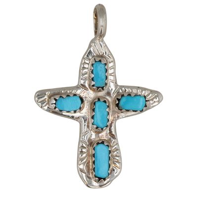 Sale Photo Thumbnail #271: Cecilia Iule Zuni Sterling Turquoise Cross Pendant