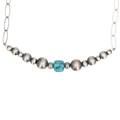 Sale Photo Thumbnail #346: Southwest Sterling Sonoran Gold Turquoise Oxidized Bead Necklace