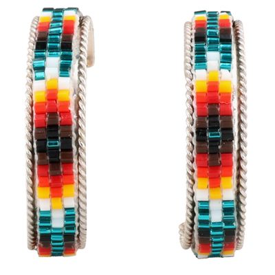 Sale Photo Thumbnail #89: Lucille Romone Navajo Sterling Microbead Hoop Earrings