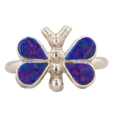 Sale Photo Thumbnail #472: Swain Charley Zuni Sterling Opal Butterfly Ring Sz 6.5