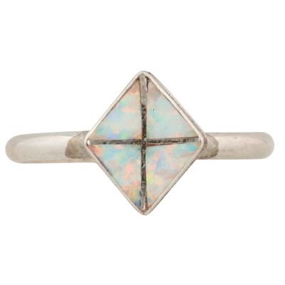 Sale Photo Thumbnail #284: Swain Charley Zuni Sterling Opal Inlay Ring Sz 6.75