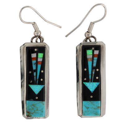 Sale Photo Thumbnail #522: Gilbert Smith Navajo Sterling Multi-Stone Inlay Earrings