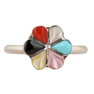 Sale Photo Thumbnail #335: Raymond Bobelu Zuni Sterling Multi-Stone Ring Sz 6