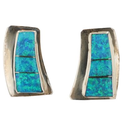 Sale Photo Thumbnail #557: Norvin Johnson Navajo Sterling Opal Inlay Earrings