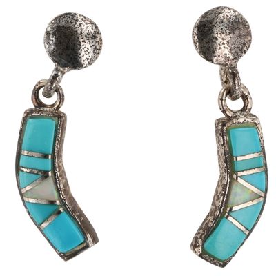 Sale Photo Thumbnail #76: Southwest Sterling Turquoise Opal Inlay Earrings