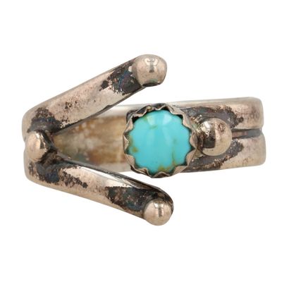 Sale Photo Thumbnail #216: Signed Navajo Sterling Kingman Turquoise Ring Sz 4.5