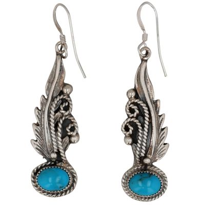 Sale Photo Thumbnail #394: Judy Largo Navajo Sterling Turquoise Feather Earrings