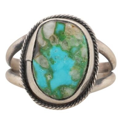 Sale Photo Thumbnail #562: Timothy Yazzie Navajo Sterling Sonoran Gold Turquoise Ring Sz 7.75