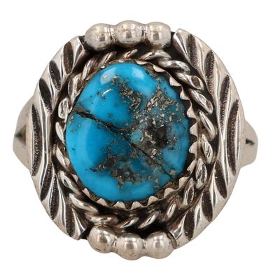 Sale Photo Thumbnail #458: Freda Martinez Navajo Sterling Kingman Turquoise Ring Sz 5.75