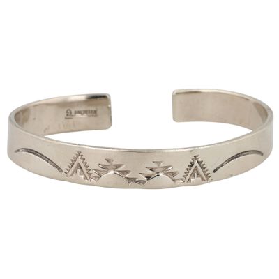Sale Photo Thumbnail #78: Signed Navajo Sterling Stamped Cuff Bracelet