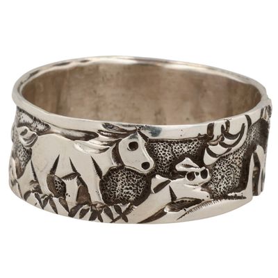 Sale Photo Thumbnail #137: Lloyd Becenti Navajo Sterling Storyteller Ring Sz 13.5