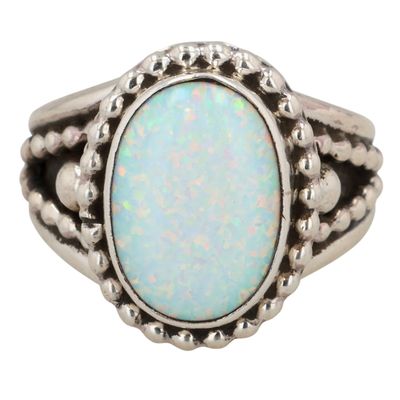 Sale Photo Thumbnail #463: Thomas Yazzie Navajo Sterling Opal Ring Sz 6.75