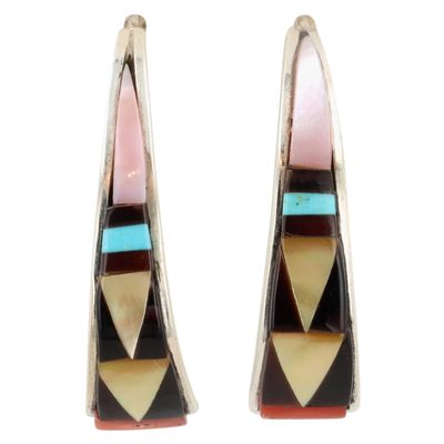 Sale Photo Thumbnail #425: Tammie Qualo Zuni Sterling Multi-Stone Inlay Earrings