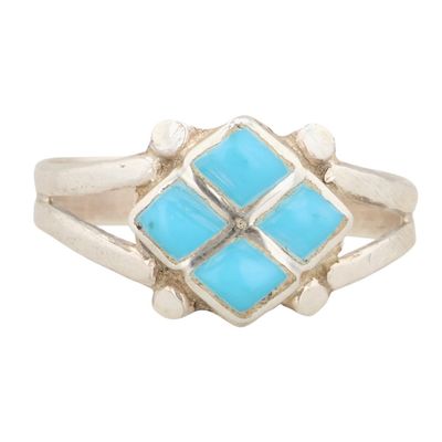 Sale Photo Thumbnail #276: Bonnie Quam Zuni Sterling Kingman Turquoise Inlay Ring Sz 6