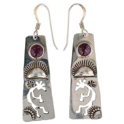 Sale Photo Thumbnail #569: Jeff James Jr. Navajo Sterling Purple Spiny Oyster Kokopelli Earrings