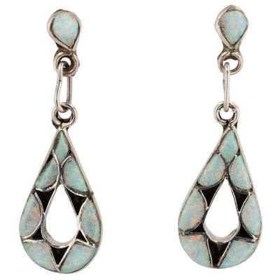 Sale Photo Thumbnail #201: Emma Bowekaty Zuni Sterling Opal Inlay Earrings