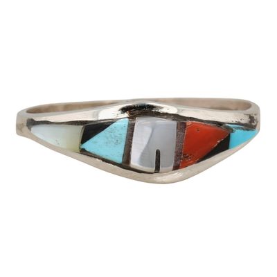Sale Photo Thumbnail #380: Zuni Sterling Multi-Stone Inlay Ring Sz 7.5