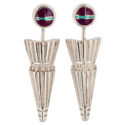 Sale Photo Thumbnail #321: Southwest Sterling Multi-Stone Inlay Dangle Earrings
