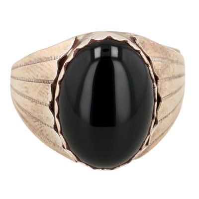 Sale Photo Thumbnail #421: Gilbert Smith Navajo Sterling Onyx Ring Sz 10.25
