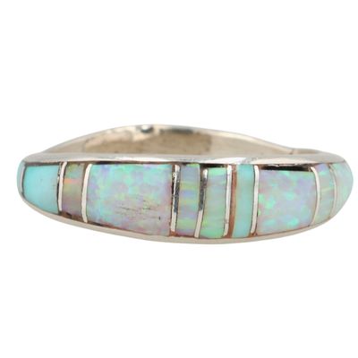 Sale Photo Thumbnail #153: Kerri Peina Zuni Sterling Opal Inlay Ring Sz 7.5