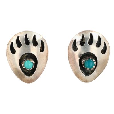 Sale Photo Thumbnail #367: Navajo Sterling Turquoise Bear Paw Earrings
