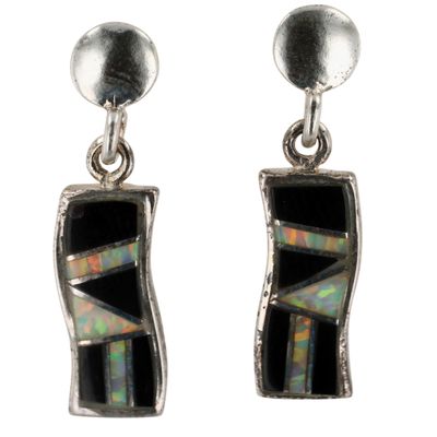Sale Photo Thumbnail #180: Southwest Sterling Multi-Stone Inlay Bar Dangle Earrings