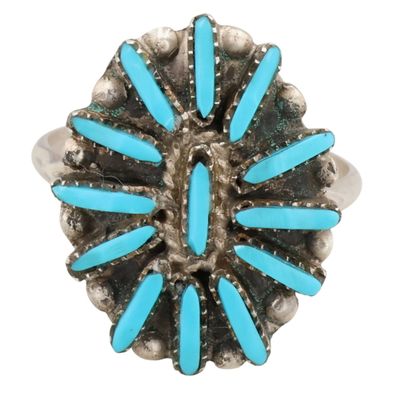 Sale Photo Thumbnail #306: George Peina Zuni Sterling Turquoise Needlepoint Ring Sz 7.25