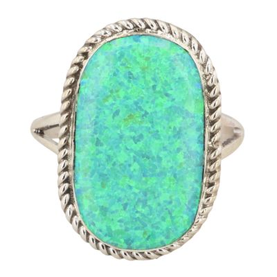 Sale Photo Thumbnail #364: Victor Thompson Navajo Sterling Opal Ring Sz 5.25