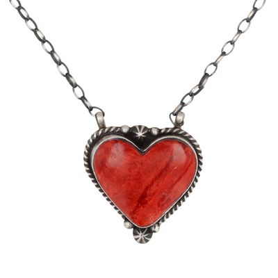 Sale Photo Thumbnail #597: Johnny Dixon Navajo Sterling Spiny Oyster Heart Necklace