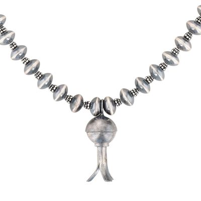 Sale Photo Thumbnail #365: Southwest Sterling Oxidized Bead Squash Blossom Necklace