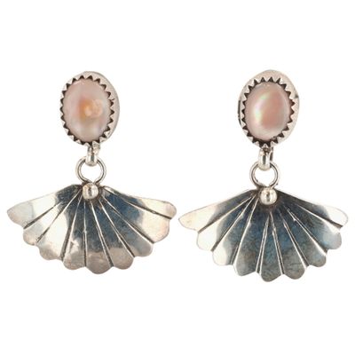 Sale Photo Thumbnail #352: Gary Shorty Navajo Sterling Mother of Pearl Dangle Earrings