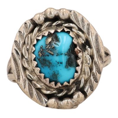Sale Photo Thumbnail #532: Freda Martinez Navajo Sterling Kingman Turquoise Ring Sz 5.5