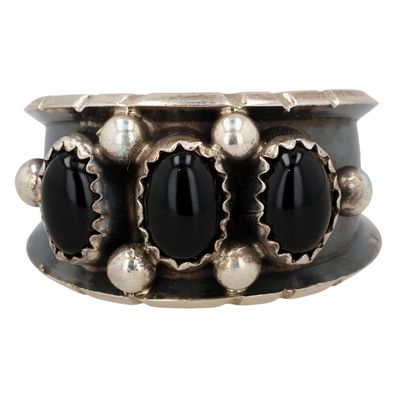 Sale Photo Thumbnail #461: Reed Charley Navajo Sterling Onyx Ring Sz 8