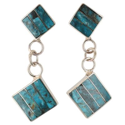 Sale Photo Thumbnail #431: Michelle Haloo Zuni Sterling Kingman Turquoise Inlay Earrings
