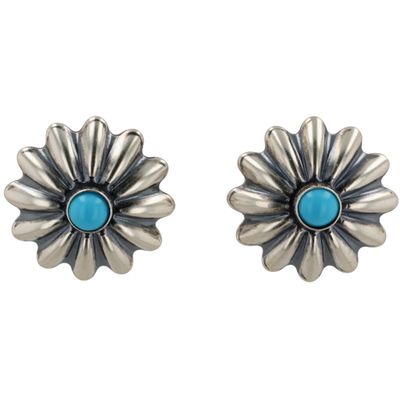 Sale Photo Thumbnail #344: Southwest Sterling Kingman Turquoise Flower Earrings