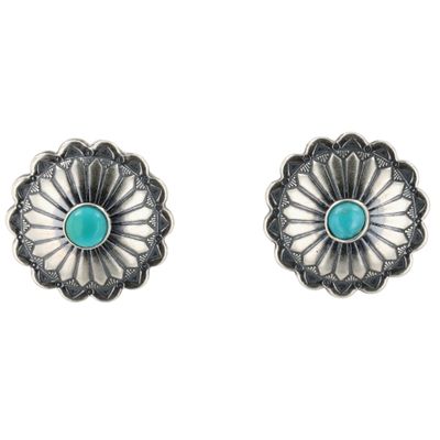 Sale Photo Thumbnail #303: Southwest Sterling Kingman Turquoise Stamped Disc Earrings