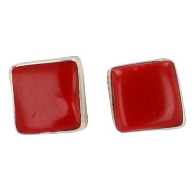 Sale Photo Thumbnail #35: Angie Rosetta Zuni Sterling Coral Earrings