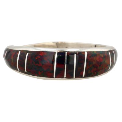 Sale Photo Thumbnail #326: Kerri Peina Zuni Sterling Opal Inlay Ring Sz 7