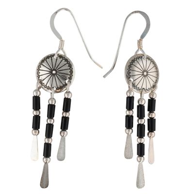 Sale Photo Thumbnail #323: Southwest Sterling Onyx Dangle Earrings
