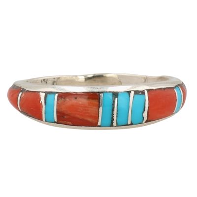 Sale Photo Thumbnail #531: Kerrie Peina Zuni Sterling Multi-Stone Inlay Ring Sz 7