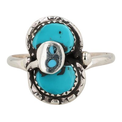 Sale Photo Thumbnail #57: Effie Calavaza Zuni Sterling Turquoise Snake Ring Sz 8.25