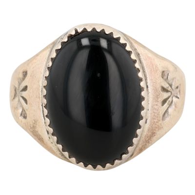 Sale Photo Thumbnail #591: Annie Lincoln Navajo Sterling Onyx Ring Sz 10