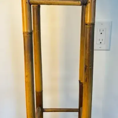 Bamboo Style Plant Stand / Side Table with Glass Top